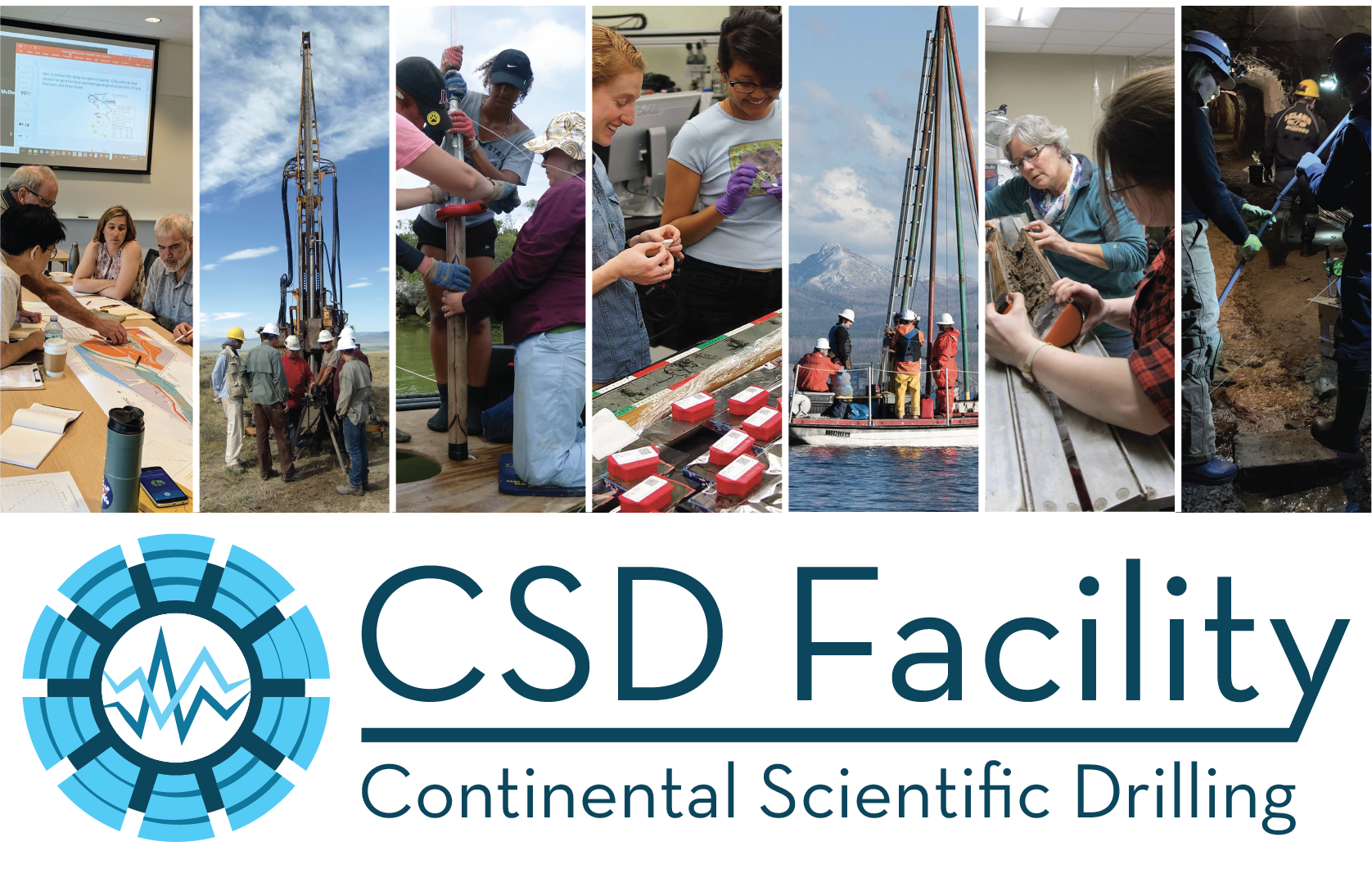 CSD Facility logo with photographs of researchers working on cores